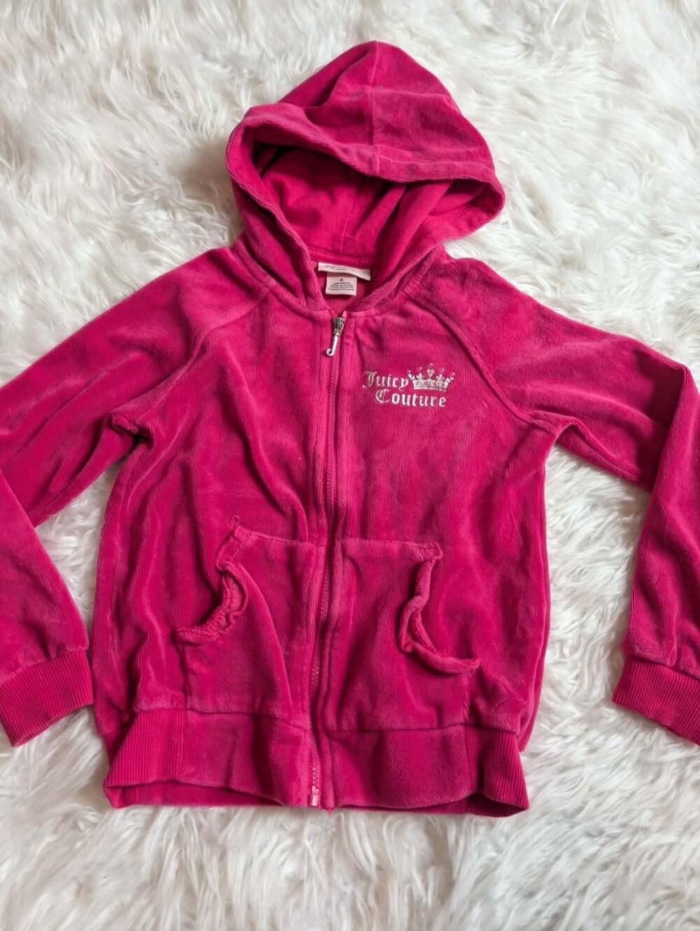 Girls Vintage 2000s Juicy Couture Hot Pink Velour Zip-Up Hoodie
